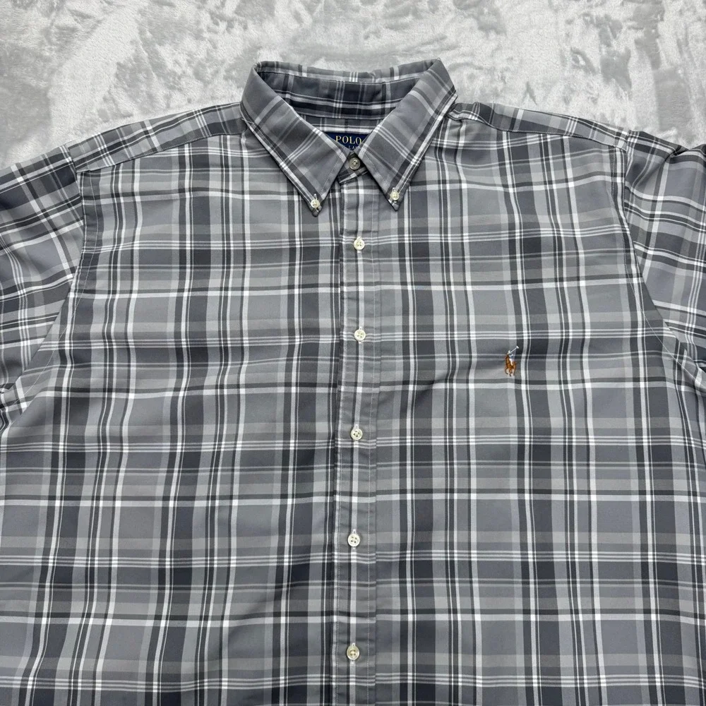 Polo Ralph Lauren Button Down Shirt Mens 2XB Gray Plaid Performance Long Sleeve - Picture 6 of 11